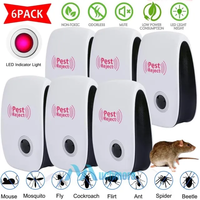 6X 5W Electronic Home Pest Control Ultrasonic Repeller Plug-In Rat Spider Roach