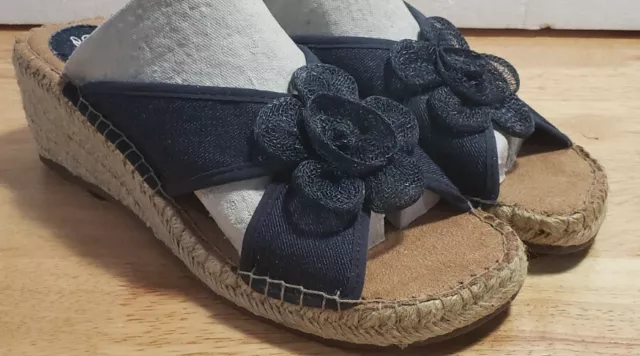 💥💥💥LIFE STRIDE SUNBURST Denim Silk SLIP ON SANDALS COMFORT Wedge NIB