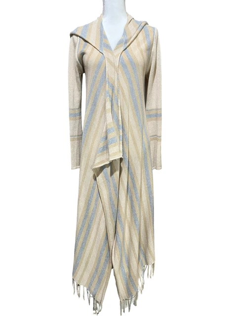 Soft Surroundings M Oasis Hooded Cardigan Sweater Duster Tunic Asym Hem Wrap