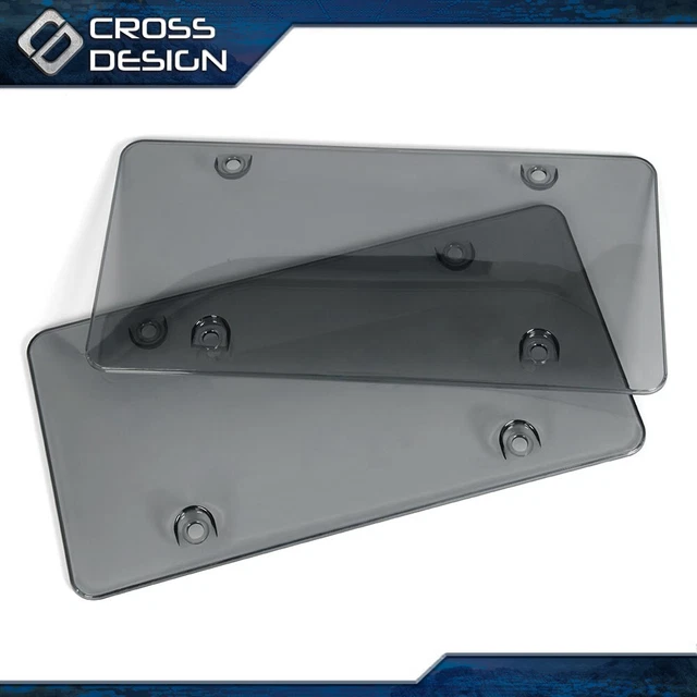 2PC Fit For Smoke Flat License Plate Cover Shield Tinted Plastic Tag Protector