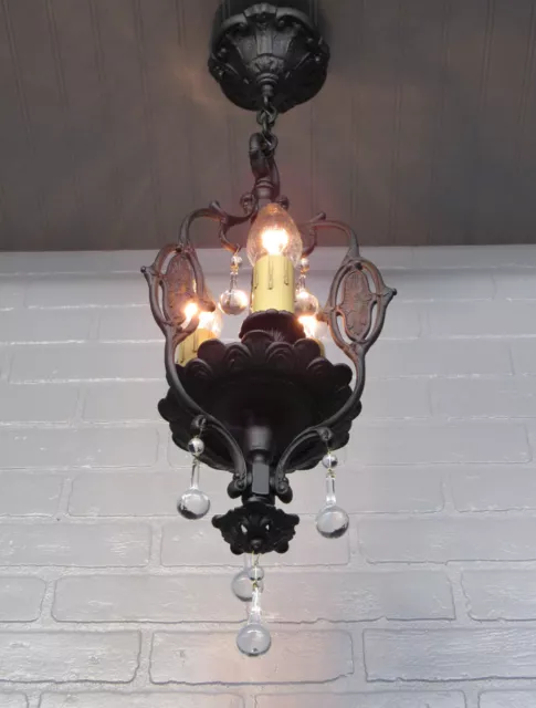 Vintage Antique 1930's Petite Art Deco Chandelier Restored Matte Black