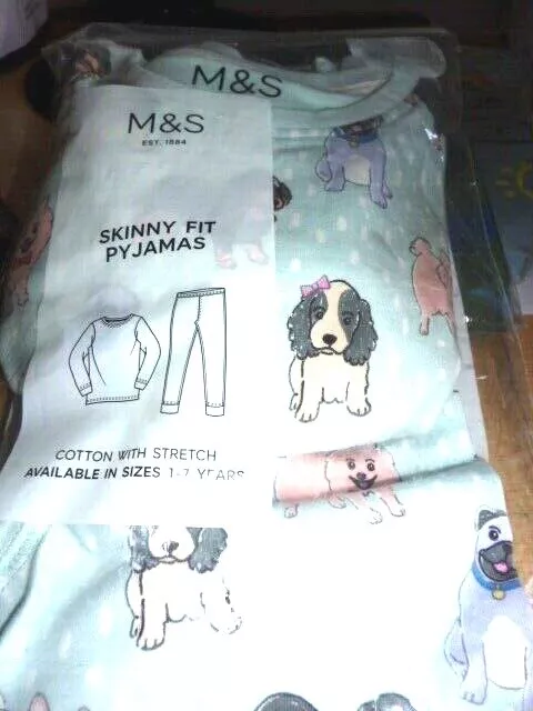 M&S  Baby Girls Dog Print Long Pyjama Set.Age 12-18 Months.MARKS AND SPENCER