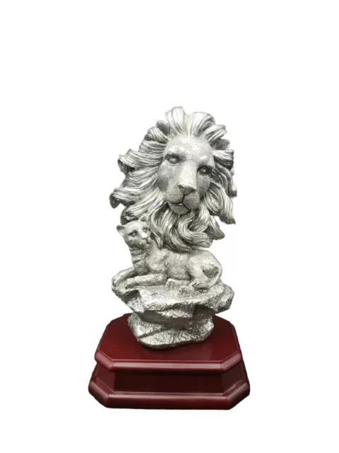 Lion Head & Lioness Sculpture Statue Silvertone Resin Herco Professional Gifts