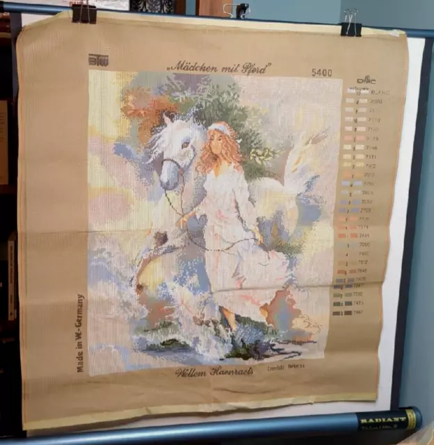 Willem Haenraets Girl & Horse Needlepoint Canvas Painted BTW W German huge RARE