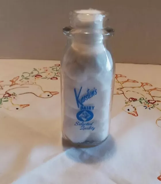 Karsten's Dairy Rogers City MI  Half Pint Milk Bottle Blue Pyro RARE