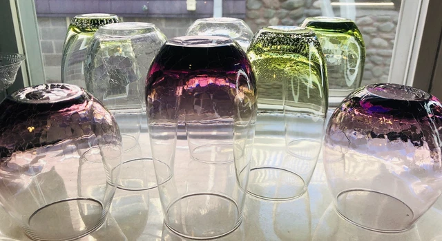 8 Pier 1 Crackle Highball Drinking Glass Purple Green Bubble Barware