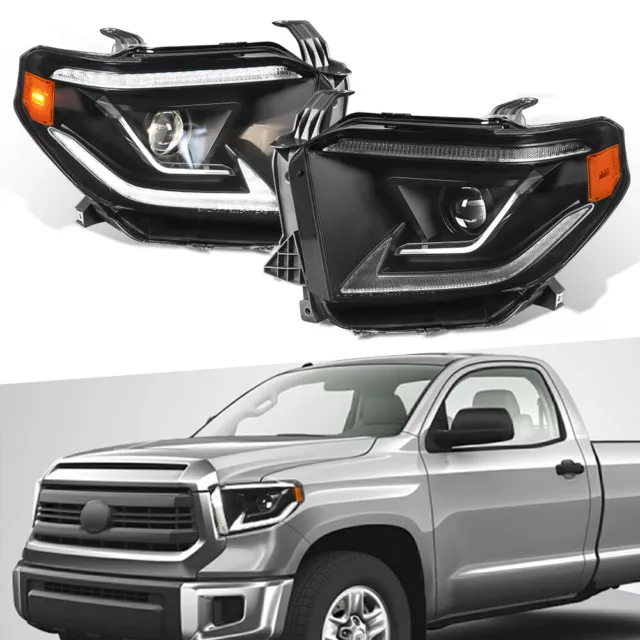 LH+RH Full LED DRL Turn Signal Headlights Front Lamp For 2014-2021 Toyota Tundra