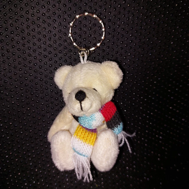Schlüsselanhänger beiger Teddy mit buntem Schal * NEU