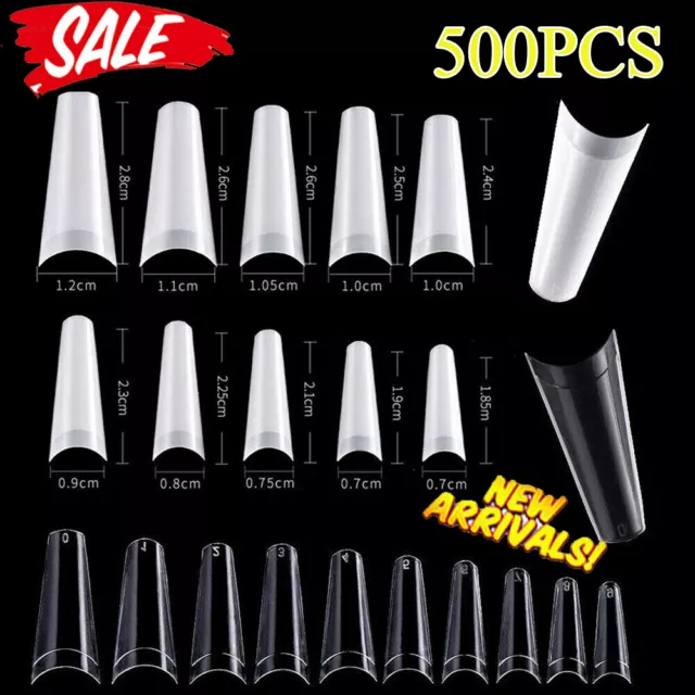 500x Coffin Tips Nails Long French Long Half Cover False Tips Fake Nail Acrylic