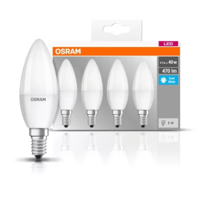 4 x Osram LED Leuchtmittel Kerzen 5W = 40W E14 opal matt Lampe neutralweiß 4000K