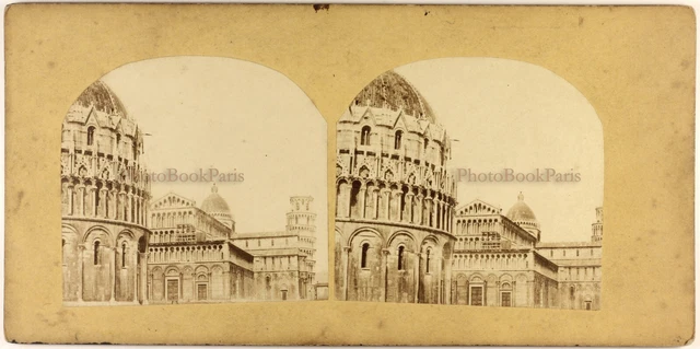 Italien Pisa Baptisterium, Kathedrale Und -umfang Foto c1865 Stereo Albumin