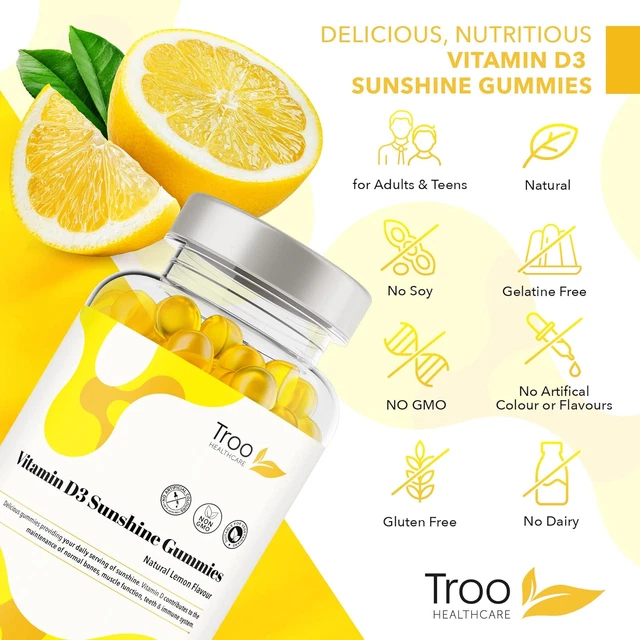 VITAMIN D3 GUMMIES (1000Iu) Natural Lemon Flavoured 150 Count for