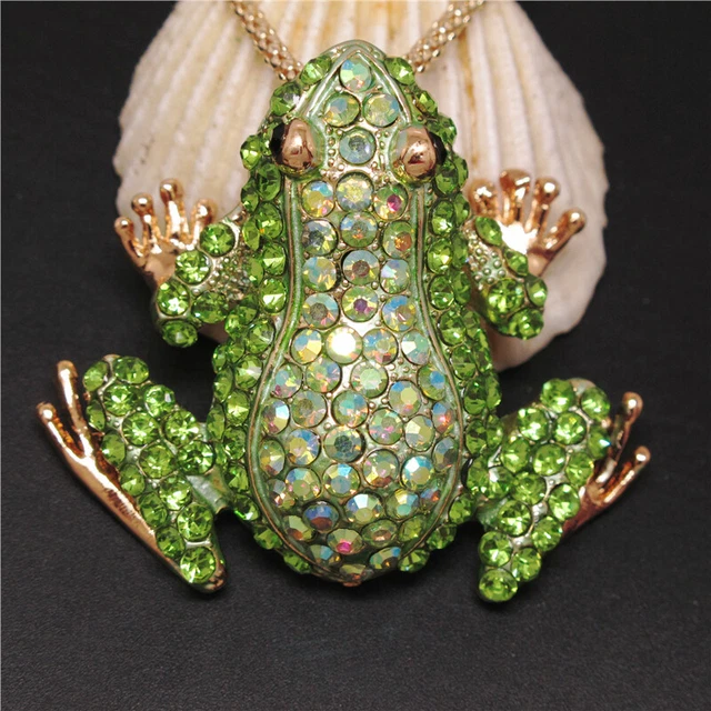 New Betsey Johnson Green Rhinestone Cute Frog Crystal Pendant Women Necklace