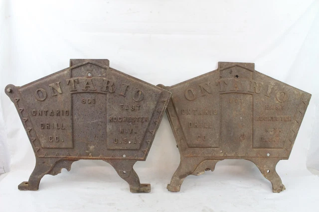2 Vintage Pair Ontario Grain Drill Cover Seed Machine Rochester NY Cast Iron 801 2 Vintage Pair Ontario Grain Drill Cover Seed Machine Rochester NY Cast Iron 801