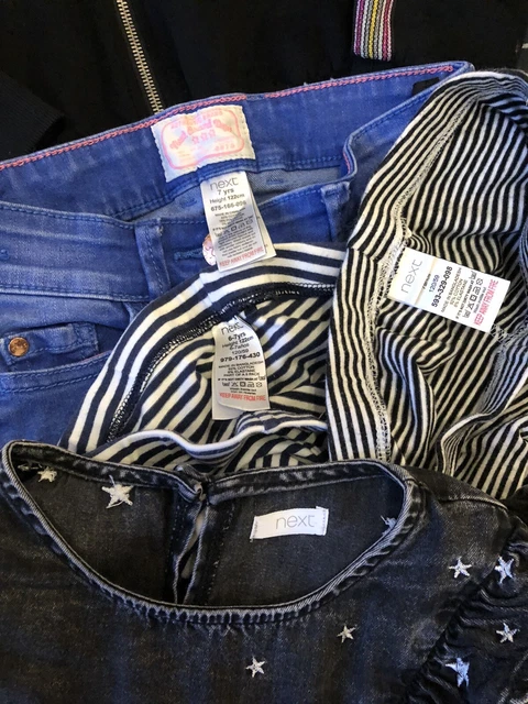 Pacchetto abbigliamento ragazze età 6-7 anni M&S Next H&M jeans felpa con cappuccio leggings top 2