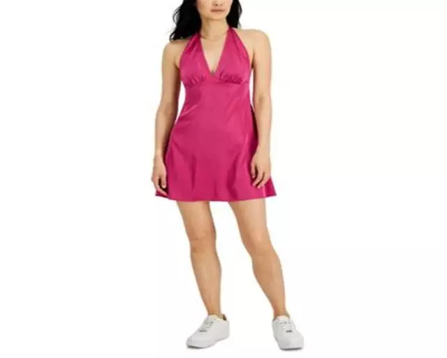 MSRP $39 Just Polly Women Satin Halter Mini Dress Pink Size Large