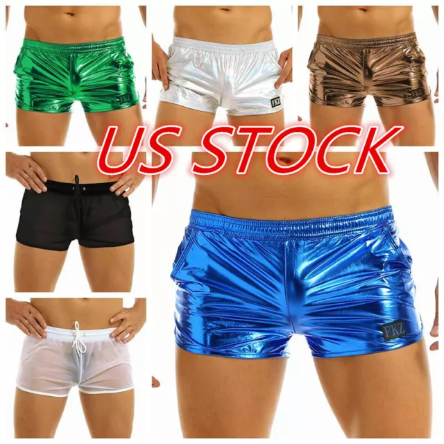 US Sexy Mens Shiny Metallic Boxer Shorts Panties Trunks Raves Clubwear Underwear