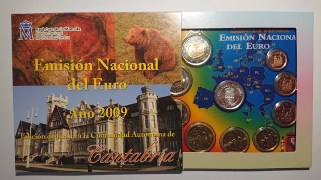 KMS Kursmünzensatz Spanien 2009 Cantabria 1 Cent - 2 Euro plus WWU + Medaille