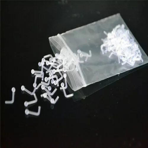 10Pcs Clear Invisible L Shape Nose Retainer Rings Studs Hide Piercing Bio Punk