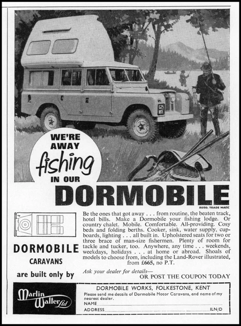 1964 Dormobile Caravan Jeep like Kent UK fishing trip retro photo print ad LA34