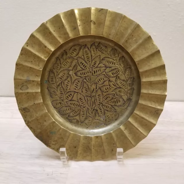 Vintage Solid Brass 6.5 Inch Metal Engraved Ashtray,  Made In INDIA