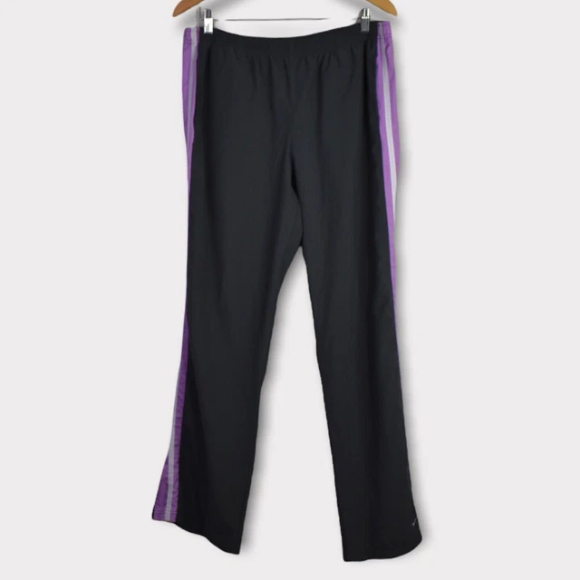 Nike Pants XL Girls Black Purple White Side Stripe Straight Leg Activewear