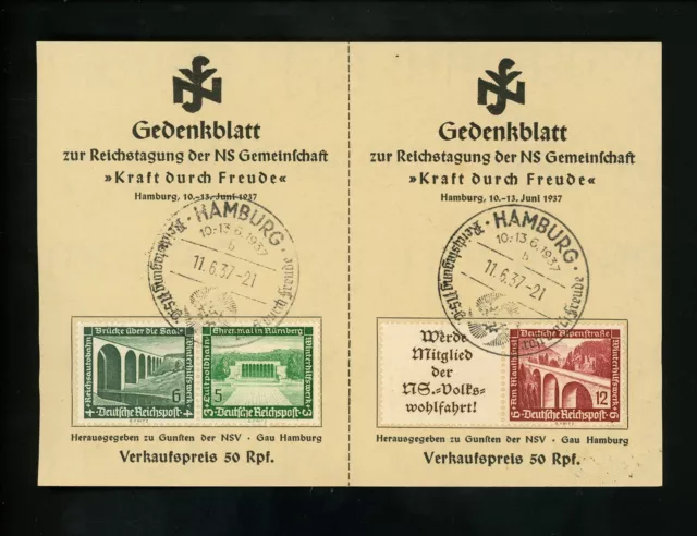 Postal History Germany #B95a+B98 Leaflet Strength Conference 1937 Hamburg