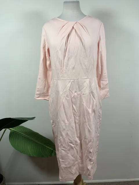 Emploi Lexington 3/4 Sleeve Midi Dress Pink Small Career Semi Fitted, Size L