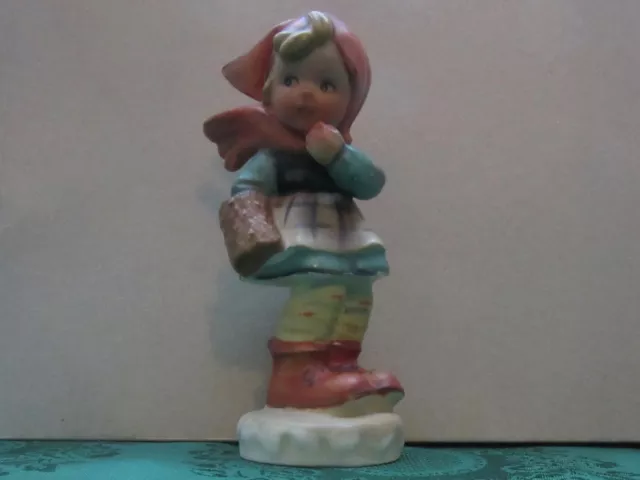 Vintage Hummel-Like Figurine Girl Windy Day March Winds Kitsch Figure ? Japanese