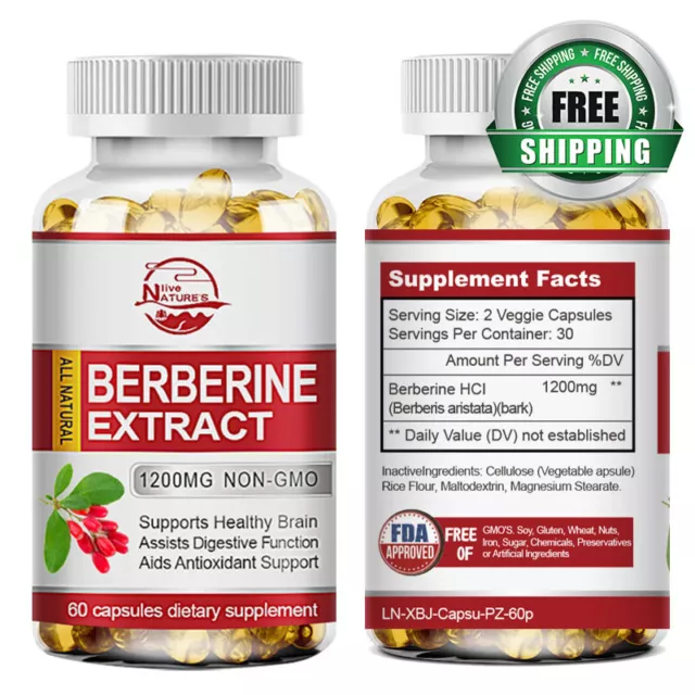 Premium Berberine HCL Extract 1200mg, Healthy Cholesterol, Blood Sugar Support