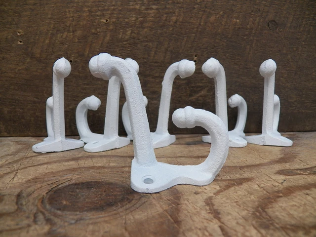 6 of Antique-Style Double Acorn WHITE School COAT HOOK Cast Iron Wall Hardware 3