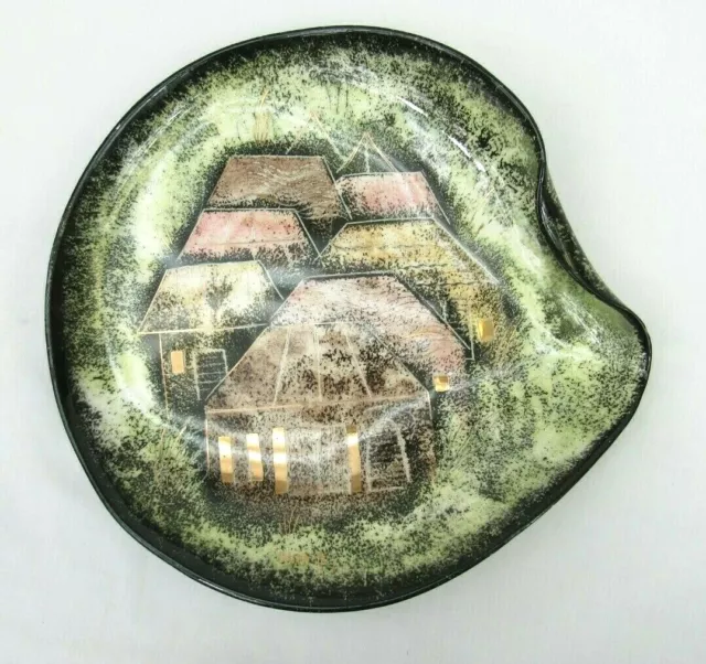 Mid century Sascha Brastoff art pottery Plate village ceramic dish 1950s 1960s