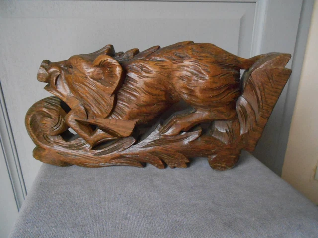 Vintage french  Black Forest Hand Carved Wooden Wild Boar Sculpture