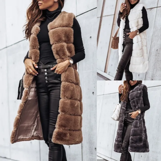 Elegante giacca da donna in pelliccia sintetica senza maniche cappotto invernale