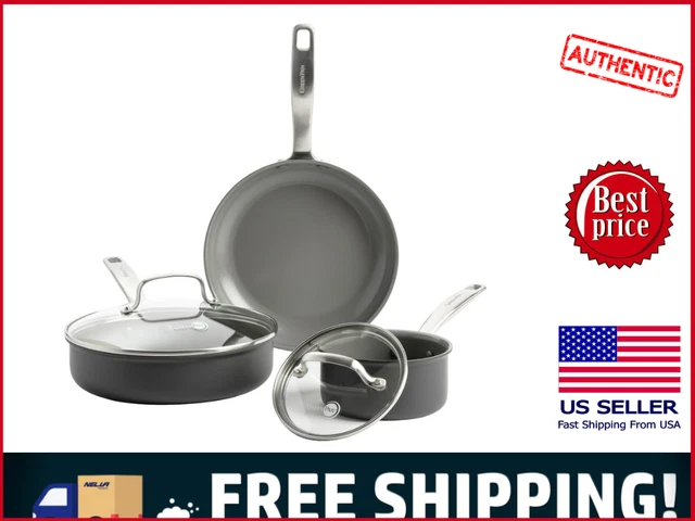 Juego de utensilios de cocina antiadherentes de cerámica Greenpan de 5 piezas, seguro para cerámica, envío gratuito