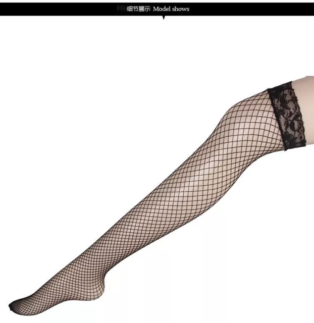 Elastic Knee High Black Red Thigh Socks Sheer Hollow LACE TOP FISHNET STOCKINGS 3