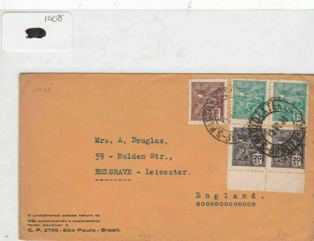Brazil 1938 stamp  cover Ref 9033