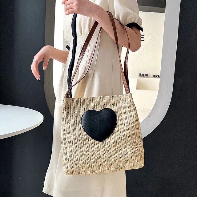 Summer Love Straw Woven Handbags Women Knitted Bucket Shoulder Bag (Camel) 2