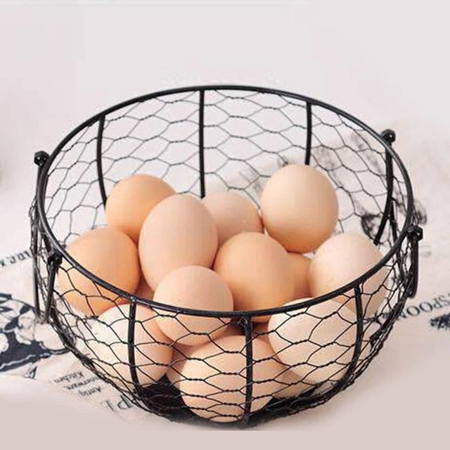 Panier à Œufs / Fruits En Fer Noir – Forme Poule Artisanale – Décoration Cuisine Vintage & Rangement Pratique