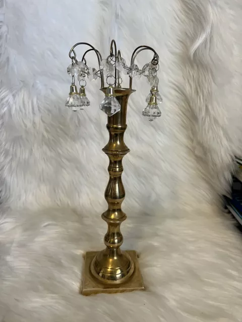 Brass Taper Candlestick Holder Crystal Topper