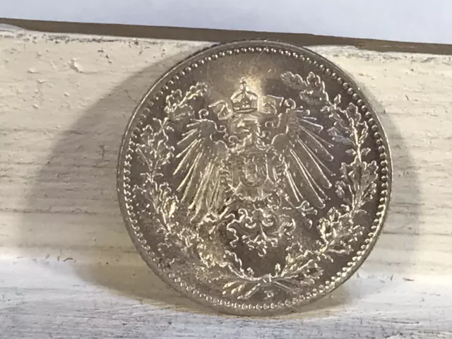 Germany 1912 D BU Silver 1/2 Mark with Luster Free shipping