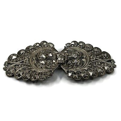 Antique Filigree and Cut Steel Metal Buckle Ornate Large 5 1/4 Inch Length
