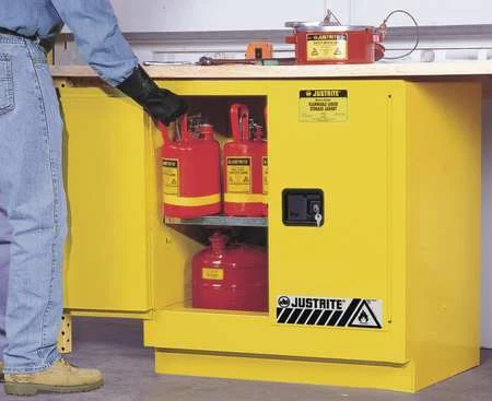 Justrite 892320 Sure-Grip Ex Flammable Safety Cabinet, 22 Gal., Yellow