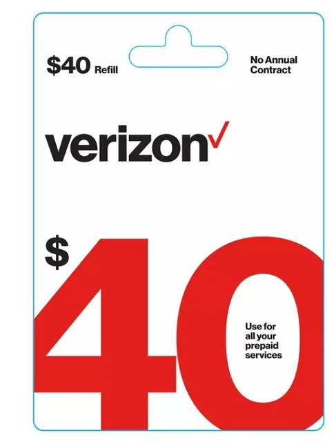 Verizon Wireless- $40 Refill,  Credit Airtime Verizon Prepaid  Loaded Direct