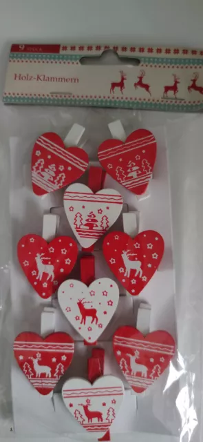 9 Holzklammern-Set - Weihnachtsmotiv auf Herz - neu und original verpackt