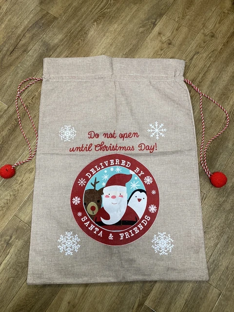 Christmas Present Sack Santa Sack Hessian Drawstring Gifts 29” X 21” 2