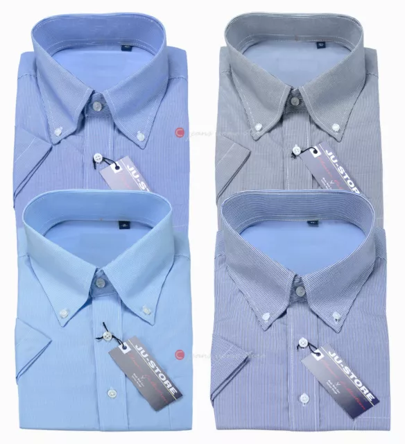 Camicia uomo cotone mezza manica corta fantasia righe taschino bottoni tg 40/46