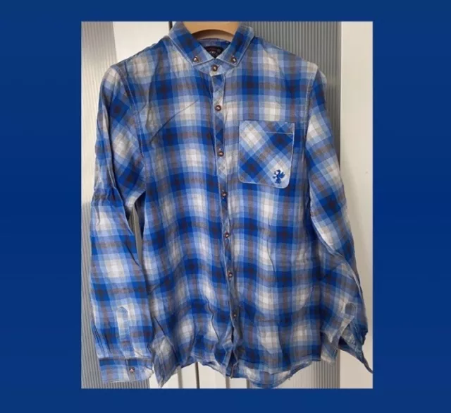 Next Boys Blue Brushed Cotton Checked Shirt Age 12 Years