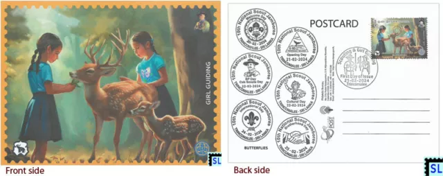 Sri Lanka Postcards, 2024 Stamps, Scout, Girl, 6 Day Cancellations, 1 of 10v