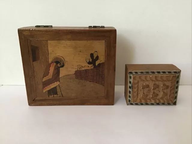 VTG Pair of Wooden Inlay Trinket Jewelry Box Boxes Native American Southwestern